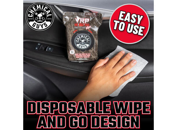 Chemical Guys VRP Wipes Utv og inv plastfornyer, 50stk 