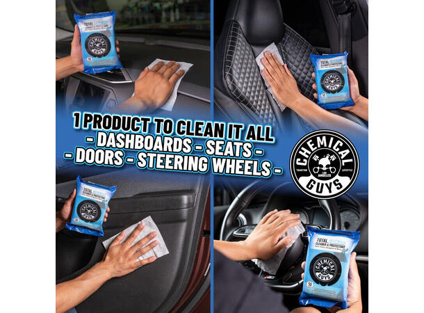 Chemical Guys Leather Cleaner Car Wipes For Lær, kunstig lær og vinyl, 50 stk 