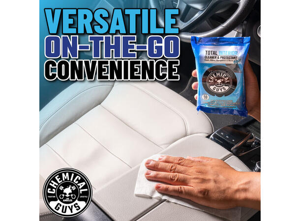 Chemical Guys Leather Cleaner Car Wipes For Lær, kunstig lær og vinyl, 50 stk 