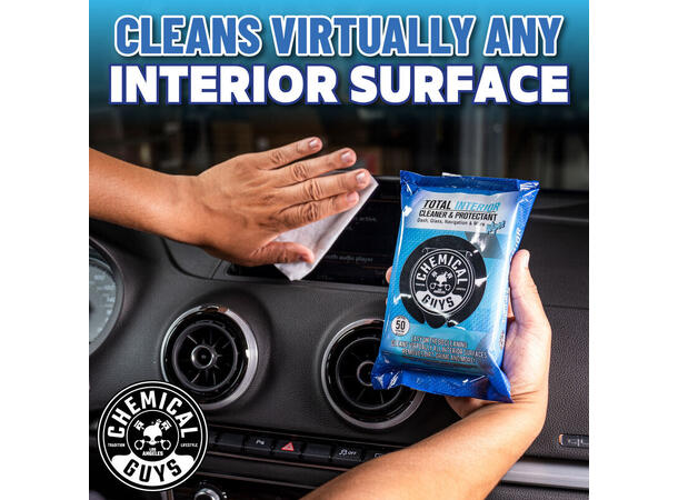 Chemical Guys Leather Cleaner Car Wipes For Lær, kunstig lær og vinyl, 50 stk 