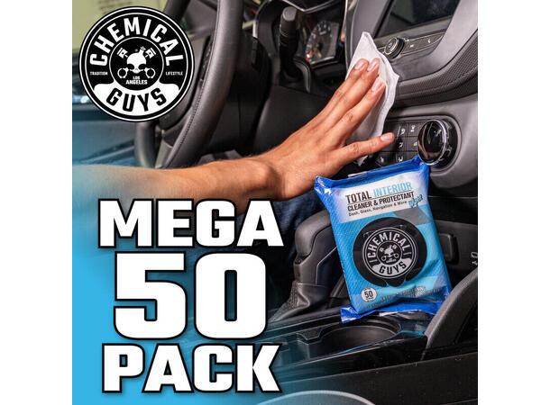 Chemical Guys Leather Cleaner Car Wipes For Lær, kunstig lær og vinyl, 50 stk 