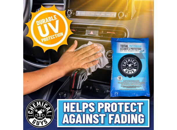 Chemical Guys Leather Cleaner Car Wipes For Lær, kunstig lær og vinyl, 50 stk 