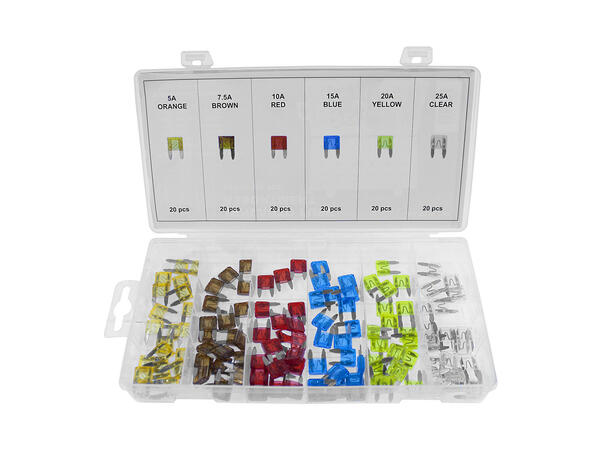 Sikrings sett i boks 120 stk MINI - Leveres i 6-roms boks 