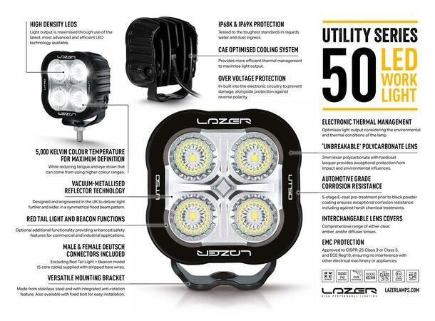 Lazer Utility 50 Beacon Robust LED-arbeidslampe med varsellys 