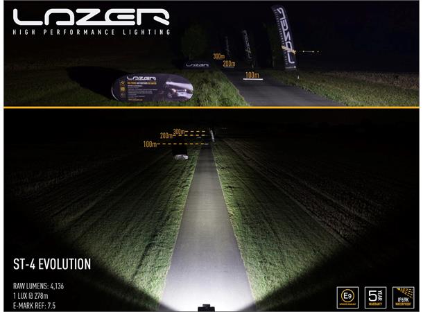 Lazer ST4 EVO LED fjernlys Godkjent LED-bar - 4136 lumen