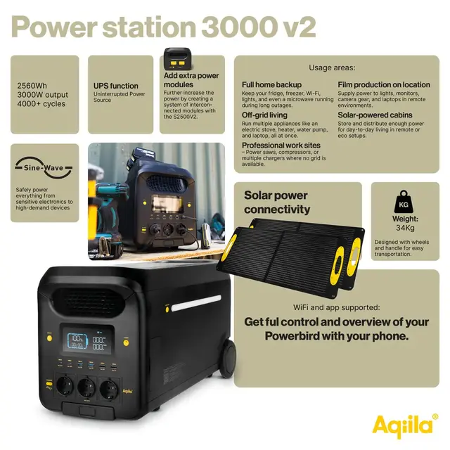 Aqiila Powerbird S3000V2 powerstation 3000W kontinuerlig effekt 