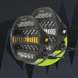 RAW CARBON fjernlys 9&quot; m/dynamisk gult el. hvitt parklys, 170W