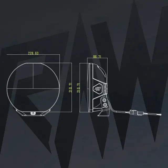 RAW CARBON fjernlys 9" m/dynamisk gult el. hvitt parklys, 170W 