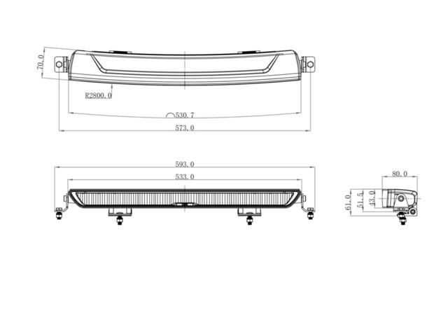 OZZ XB1 20" fjernlys kurvet 533mm Uten posisjonslys, sort hus 
