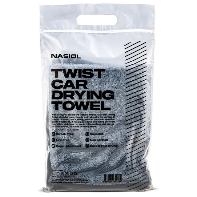 Nasiol Twist Car Drying Towel 50 x 60 cm - 600 gsm. Absorberer heftig 