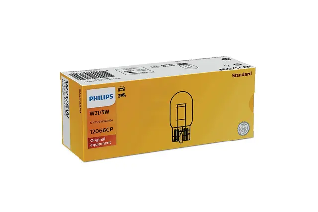 Philips pære W21/5W med wedgesokkel Standard Philips halogenpære. 10 pakning 