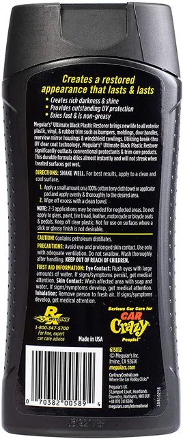 Meguiars Ultimate Black Plastic Restorer Fornyer plast og vinyl. 355ml 