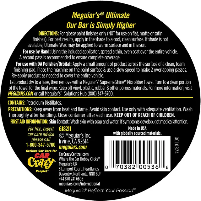 Meguiars Ultimate Paste Wax Syntetisk lakkforsegling, innhold: 414ml 