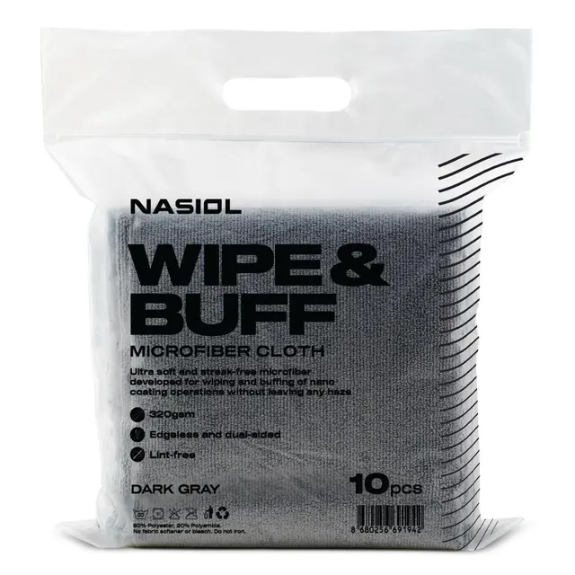 Nasiol Wipe&Buff 40*40 c Mørk grå Mikrofiberklut coating - 10 stk 