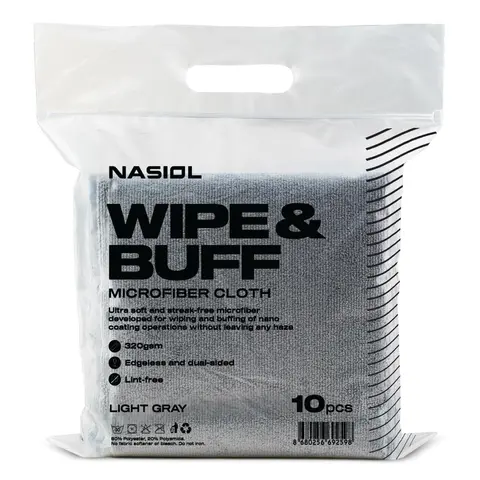Nasiol Wipe&amp;Buff 40*40 c Lys grå Mikrofiberklut coating - 10 stk