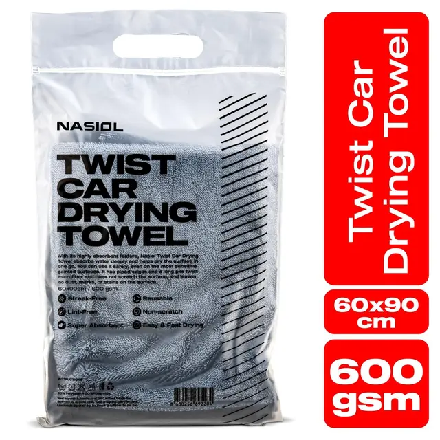 Nasiol Twist Car Drying Towel 60 x 90 cm - 600 gsm. Absorberer heftig 