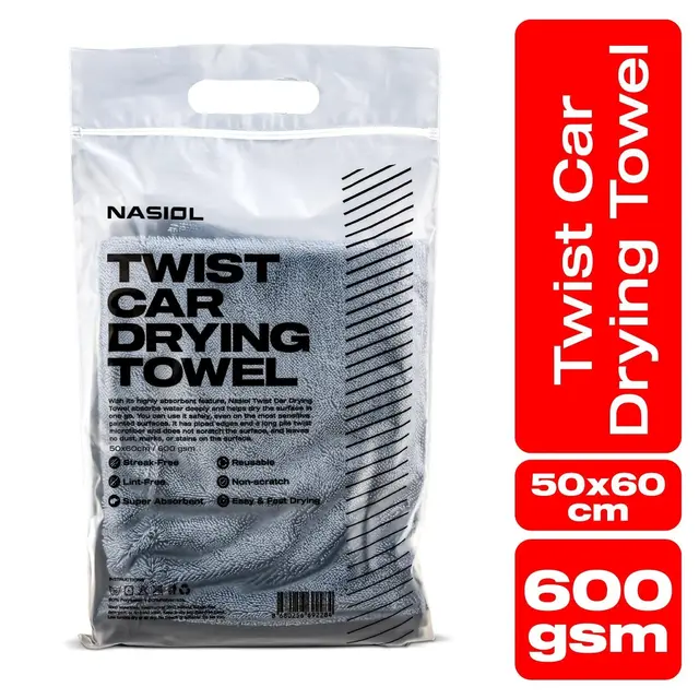 Nasiol Twist Car Drying Towel 50 x 60 cm - 600 gsm. Absorberer heftig 