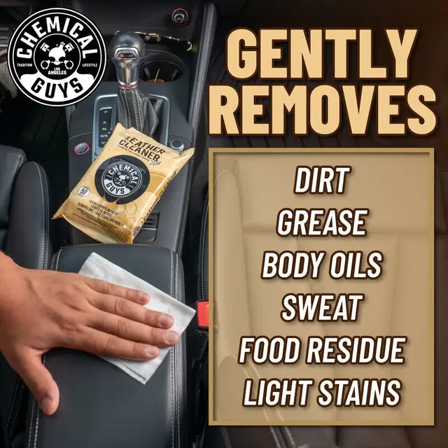 Chemical Guys Leather Cleaner Car Wipes For Lær, kunstig lær og vinyl, 50 stk 