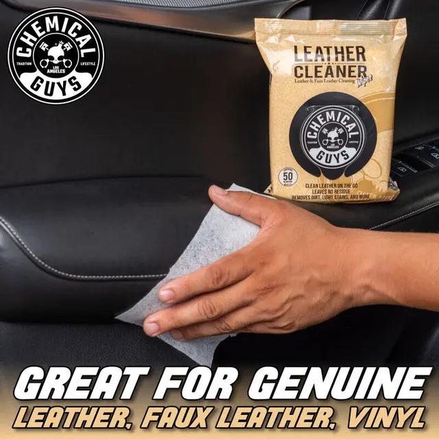 Chemical Guys Leather Cleaner Car Wipes For Lær, kunstig lær og vinyl, 50 stk 