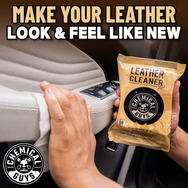 Chemical Guys Leather Cleaner Car Wipes For Lær, kunstig lær og vinyl, 50 stk 