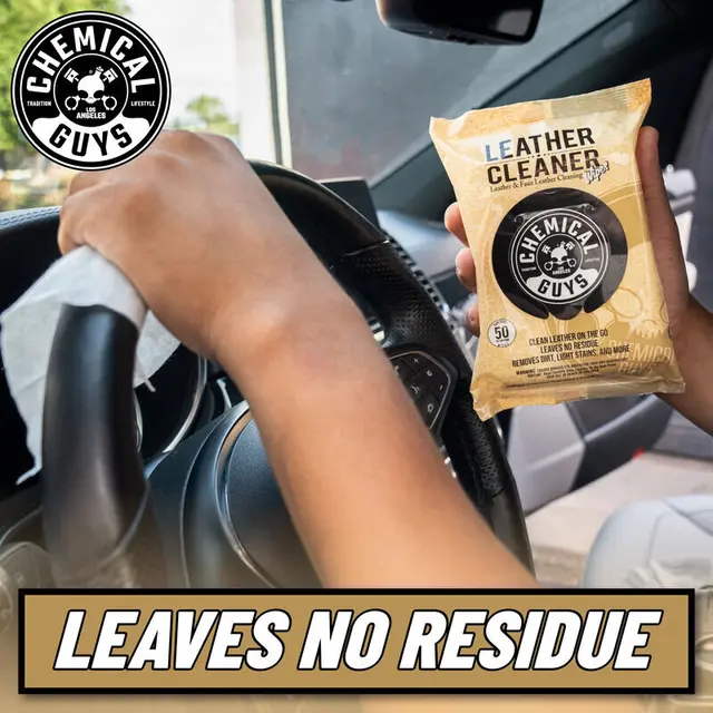 Chemical Guys Leather Cleaner Car Wipes For Lær, kunstig lær og vinyl, 50 stk 