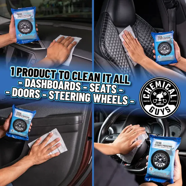 Chemical Guys Leather Cleaner Car Wipes For Lær, kunstig lær og vinyl, 50 stk 