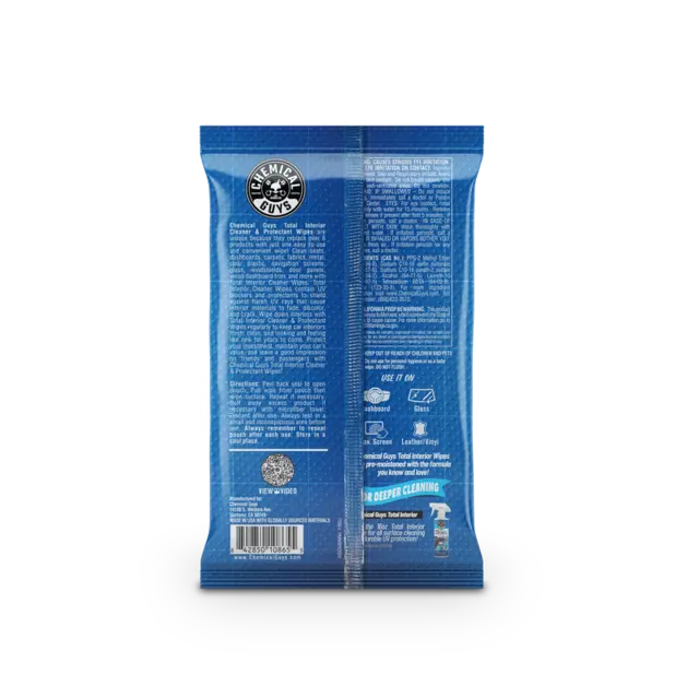 Chemical Guys Leather Cleaner Car Wipes For Lær, kunstig lær og vinyl, 50 stk 