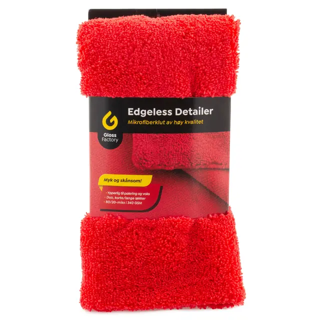 Gloss Factory Edgeless Mikrofiberklut Rød 40x40cm, 340gsm, uten søm 