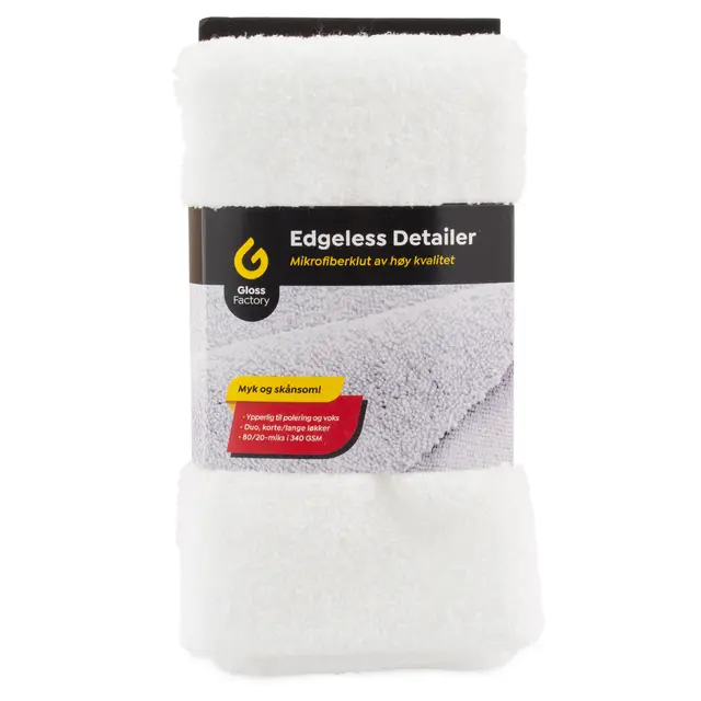 Gloss Factory Edgeless Mikrofiberklut 400gsm - Hvit 40x40cm, uten søm 