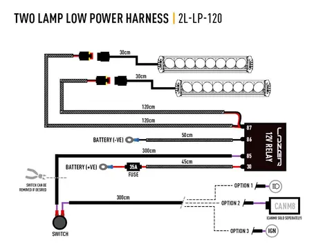 Lazer kabelsett til to lamper AMP 2-Pin. Med Rel&#232; og bryter.