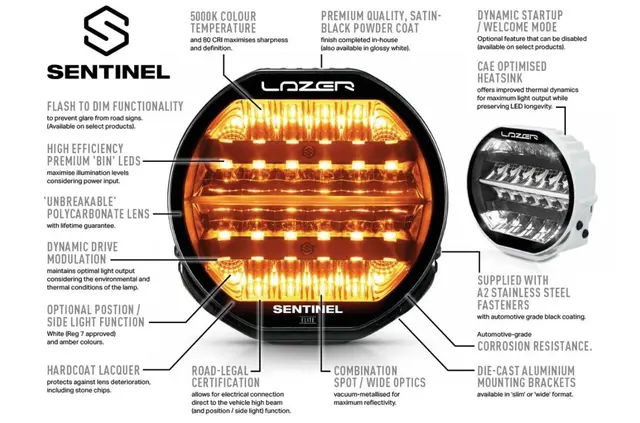 Lazer Sentinel 9 Elite PL2 145W - Hvit - 3-pin AMP 
