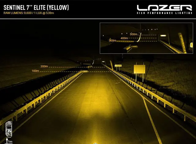 Lazer® Sentinel 7 ELITE YELLOW Gult Lys - med parklys. 9600 Lumen. 