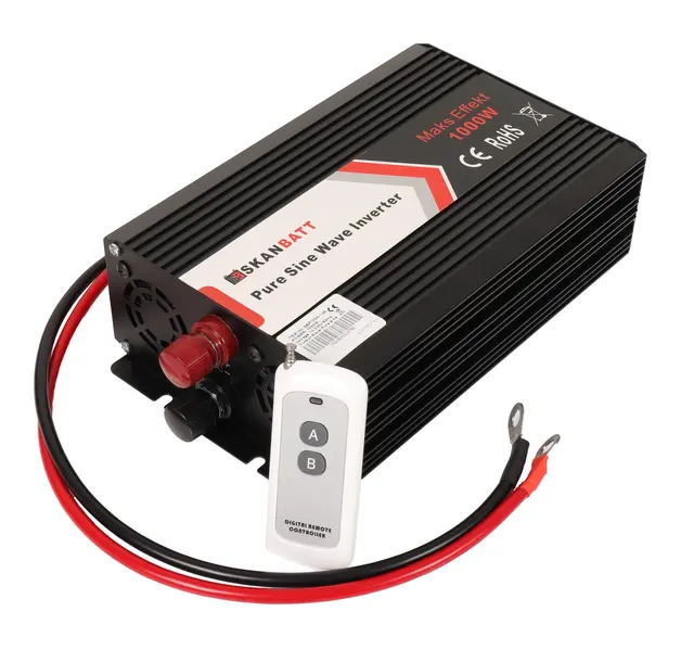 Skanbatt inverter 12V 1000W Med fjernkontroll. Ren Sinus 