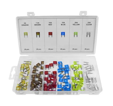 Sikrings sett i boks 120 stk MINI - Leveres i 6-roms boks