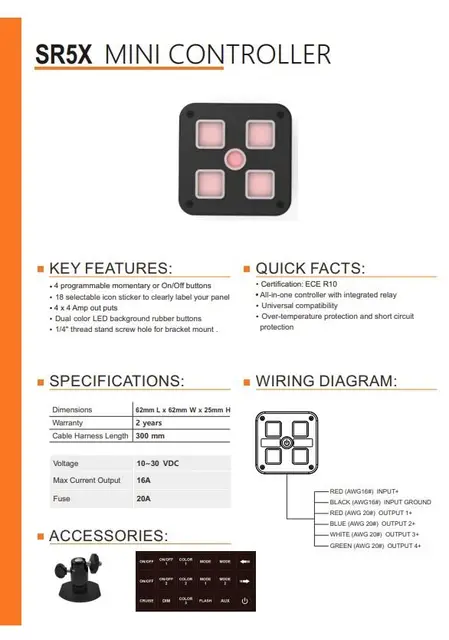 VP Bryterpanel 20Amp 10-30V brakett / symbol-labels 