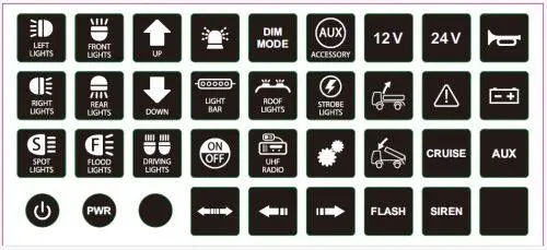 XG Bryterpanel 6-veis 40Amp 10-30V brakett / symbol-labels 